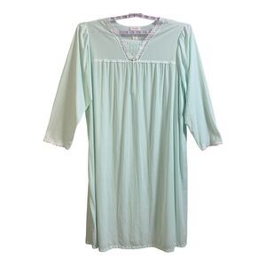 Barbizon Vintage Nightgown 2XL Aqua Blue Long Silky Satin Lace Loose Fit Pajamas